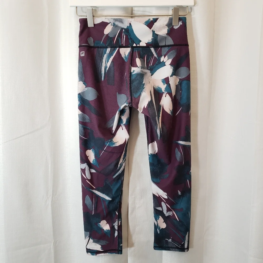 Small Fabletics Purple Teal Floral Cropped Leggings - Picture 5 of 8